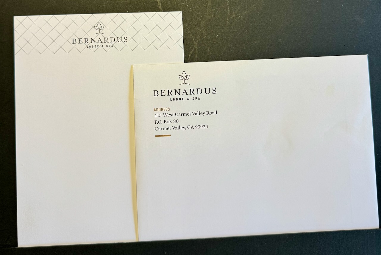 Bernardus Resort Carmel stationery image 2