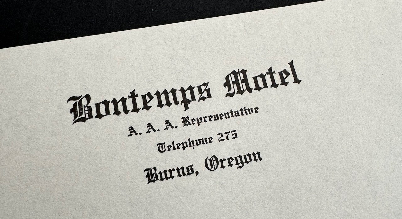 Bontemps Motel Burns, OR stationery image 1