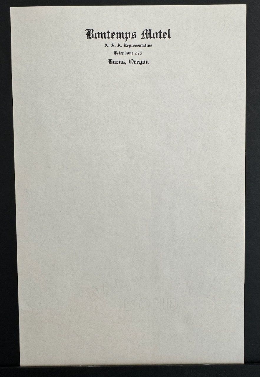Bontemps Motel Burns, OR stationery image 2