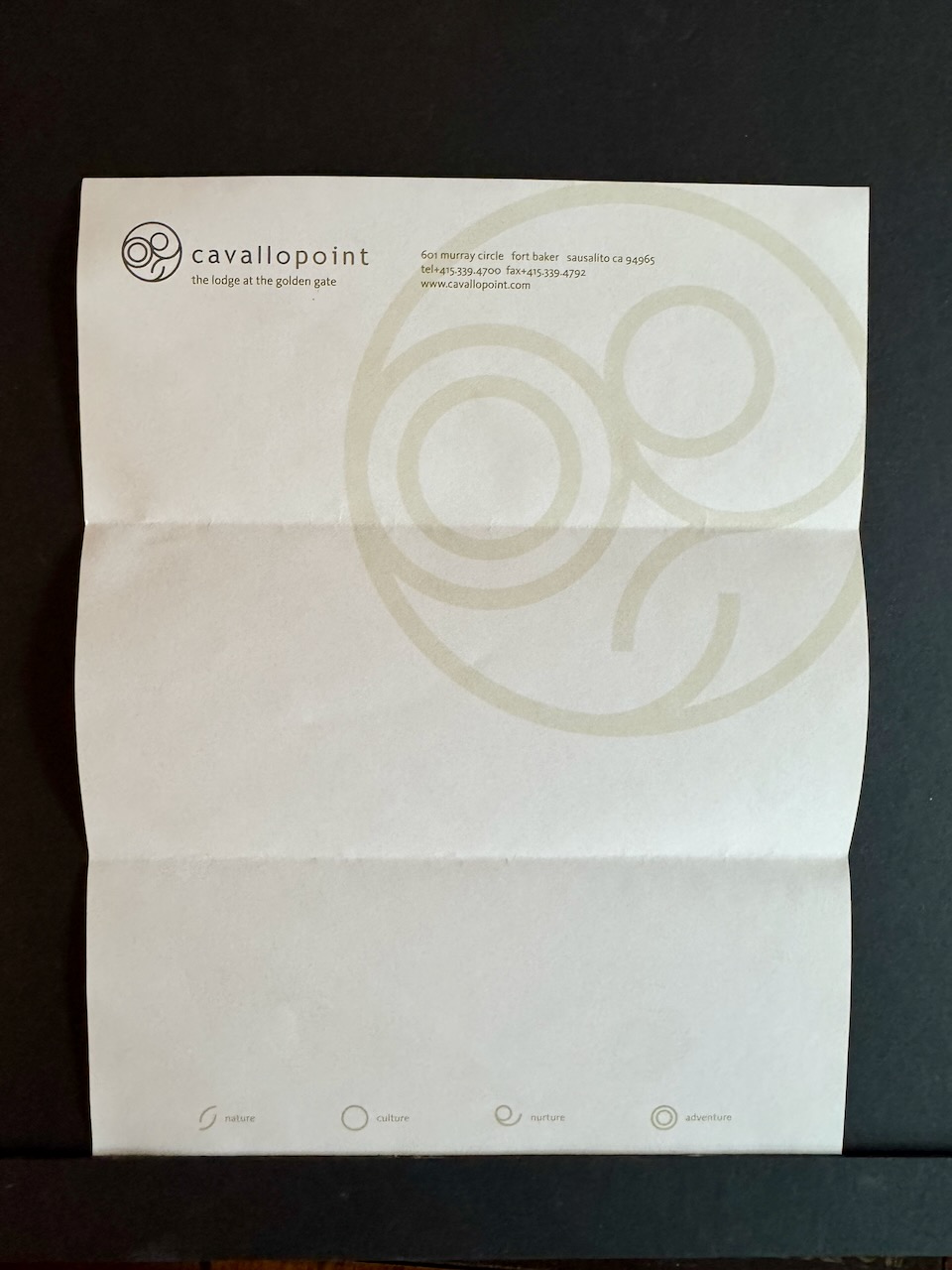 Cavallo Point Inn SF stationery image 2