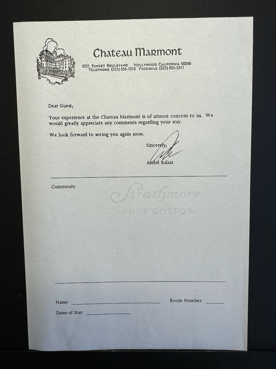 Chateau Marmont stationery image 10