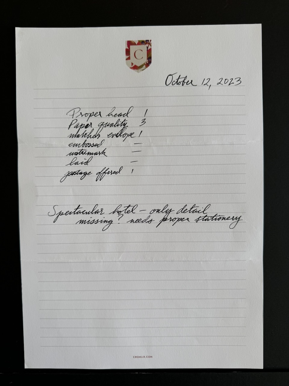 Cromlix Dunblane stationery image 2