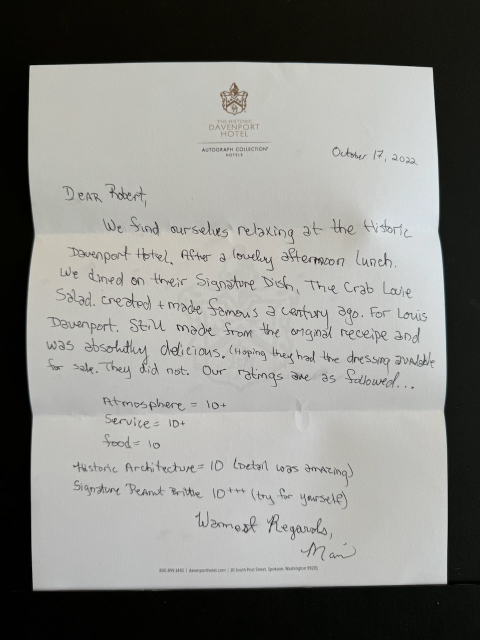 Davenport Hotel Spokane stationery image 5