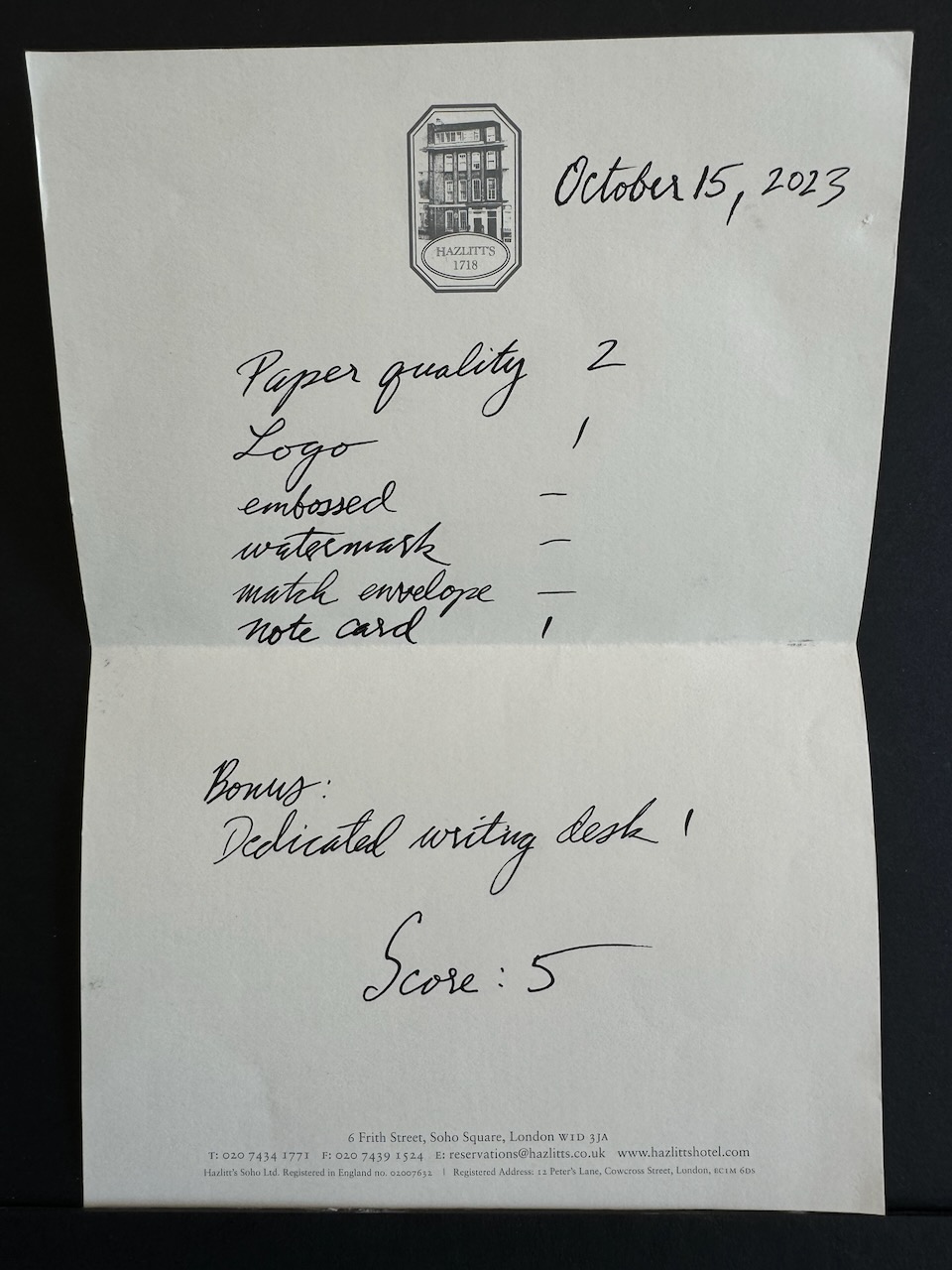 Hazlitt's SoHo stationery image 3