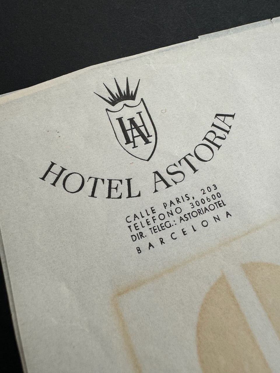 Hotel Astoria Barcelona stationery image 1