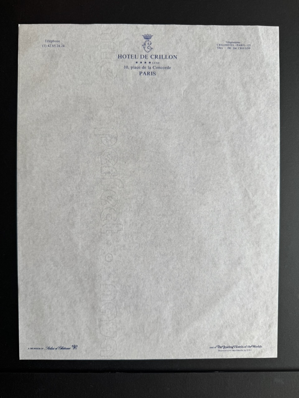 Hotel Crillon Paris stationery image 3