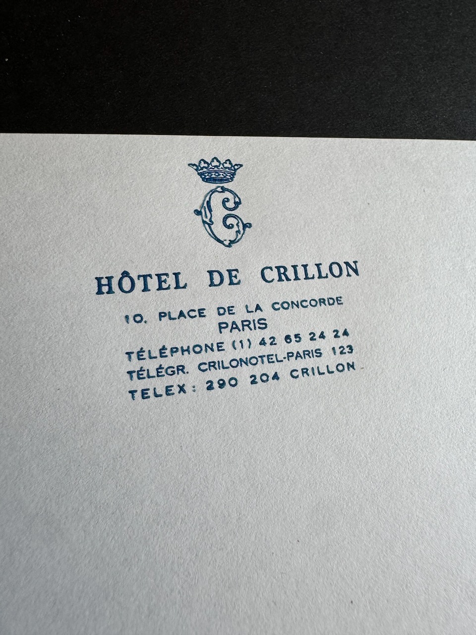 Hotel Crillon Paris stationery image 6