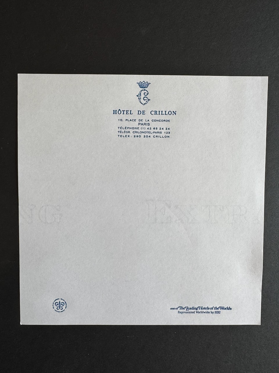 Hotel Crillon Paris stationery image 7