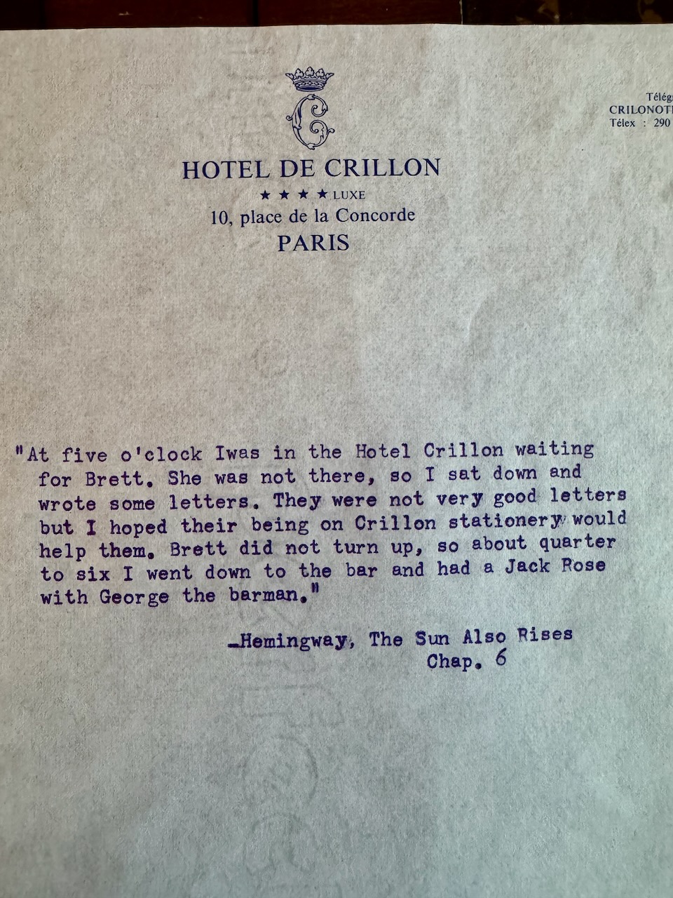 Hotel Crillon Paris stationery image 10