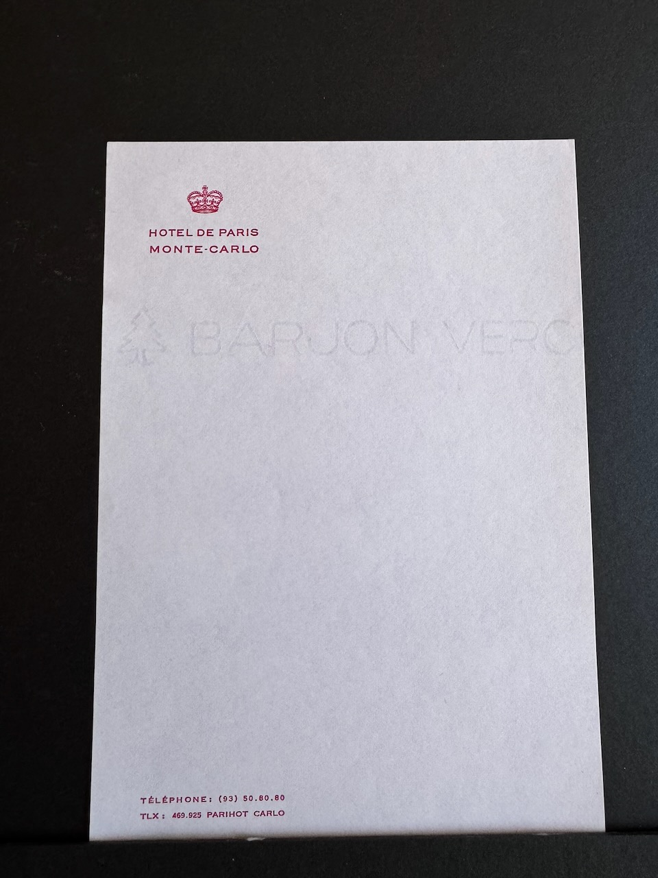 HOTEL DE PARIS MONTE-CARLO stationery image 2