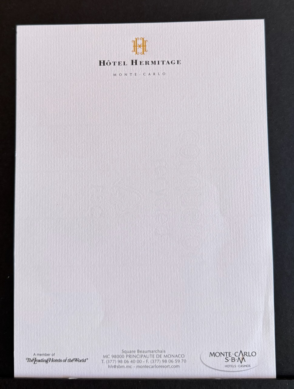 Hotel Hermitage Monte Carlo stationery image 2