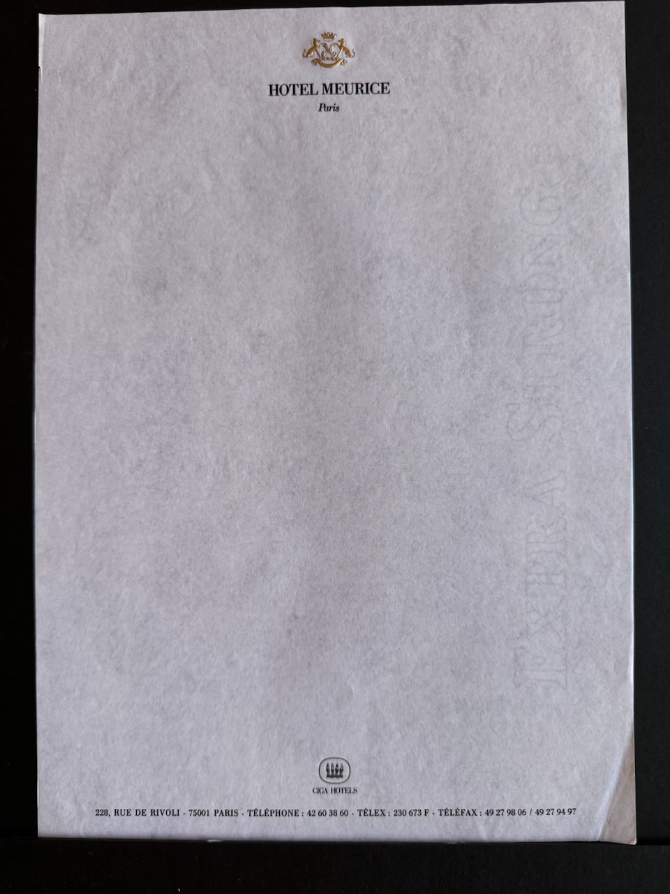 Hotel Meurice Paris stationery image 6