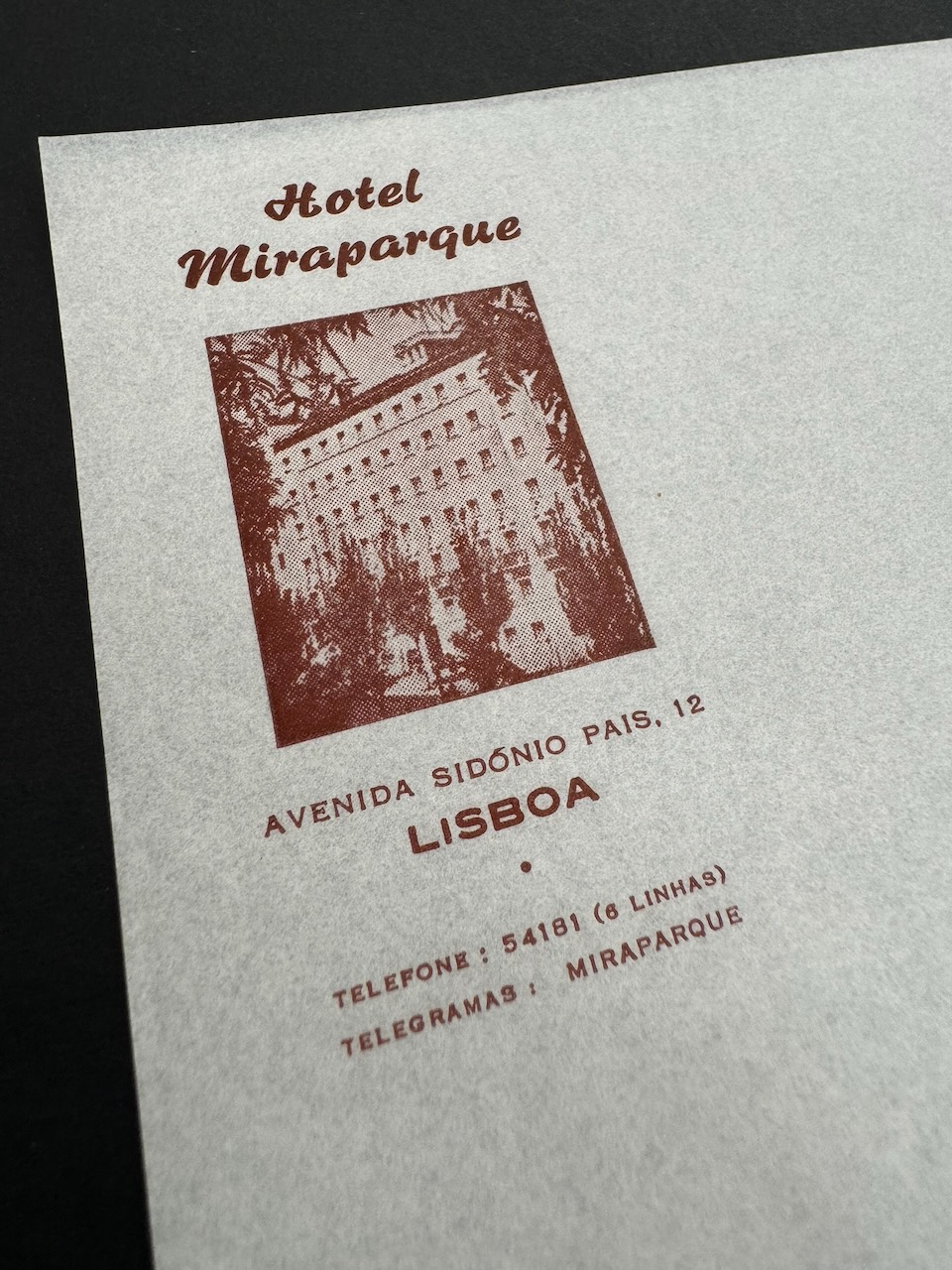 Hotel Miraparque Lisbon stationery image 3