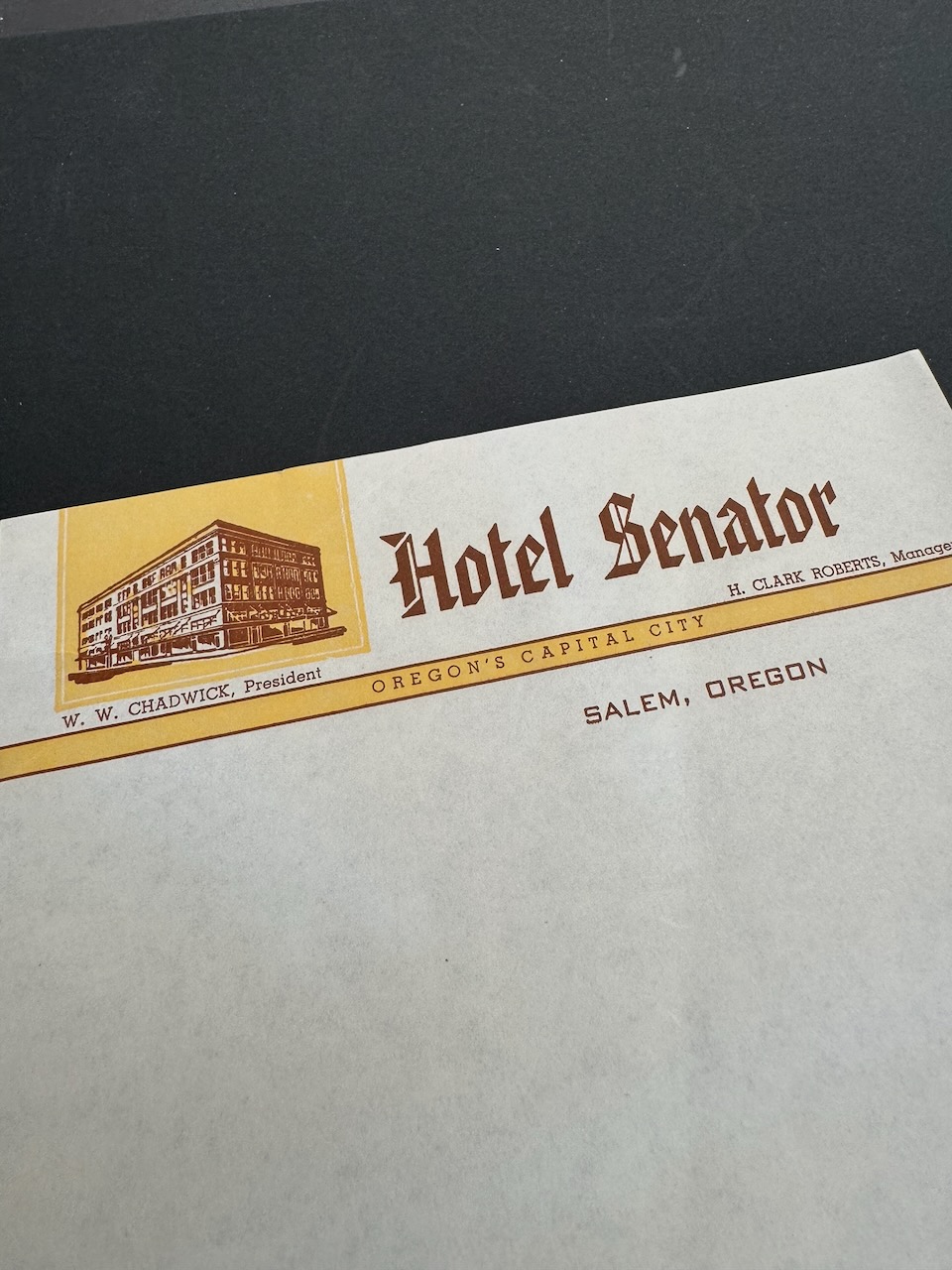 Hotel Senator Salem OR stationery image 1
