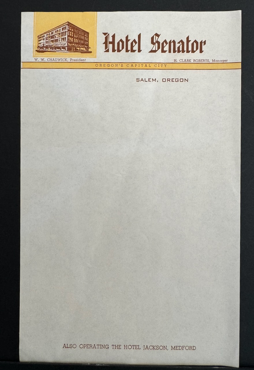 Hotel Senator Salem OR stationery image 2
