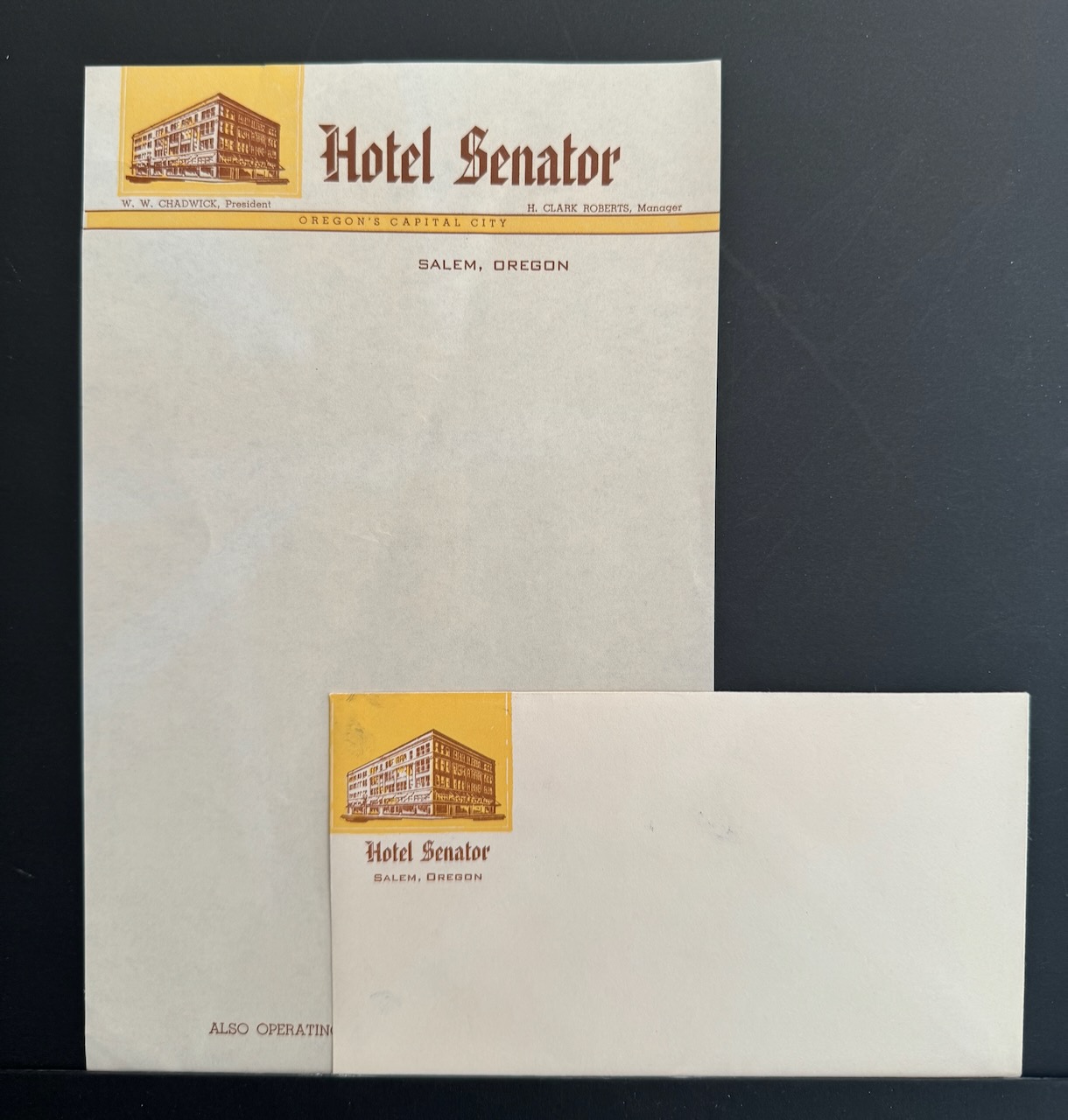 Hotel Senator Salem OR stationery image 4
