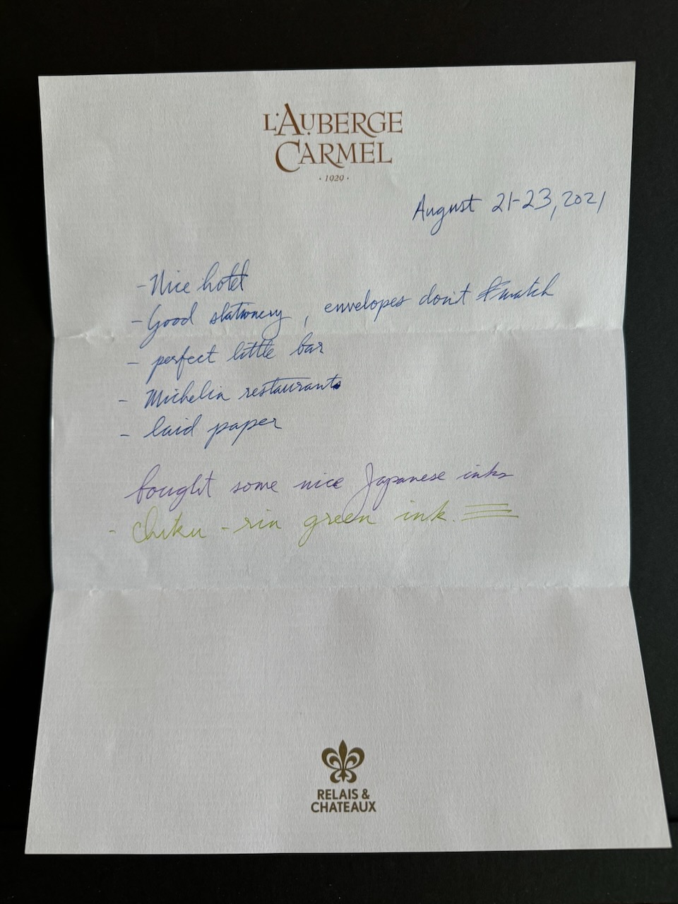 L'Auberge Carmel stationery image 4