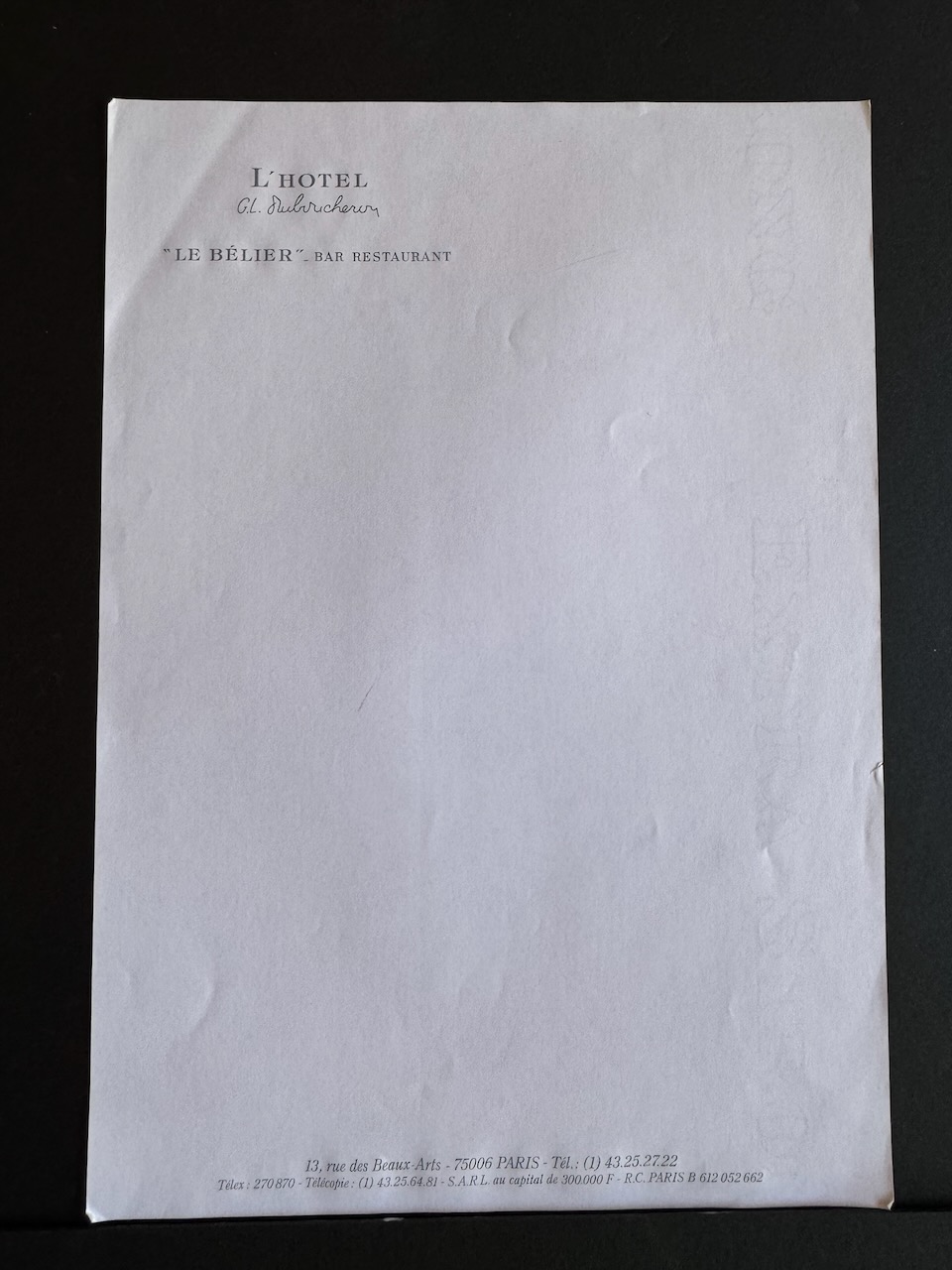 L'HOTEL GL. Aubrucheren Paris stationery image 2