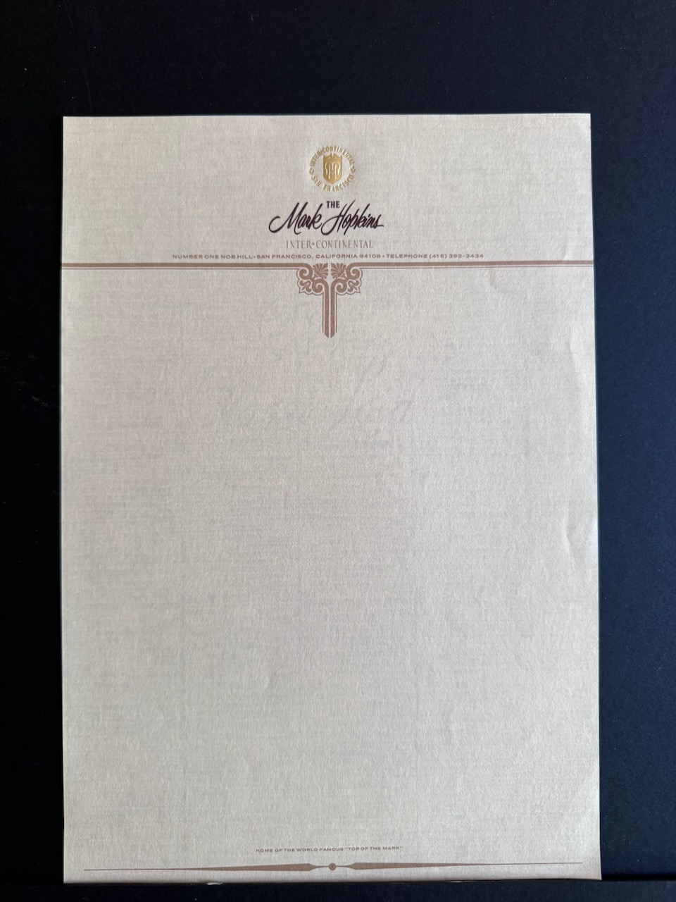 Mark Hopkins San Francisco stationery image 2
