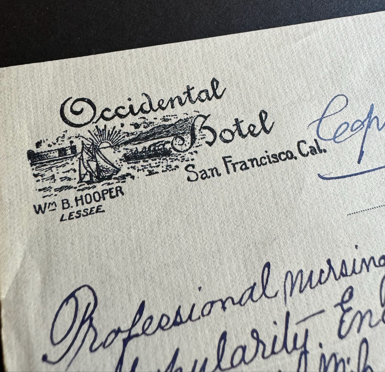 Occidental Hotel San Francisco 1851 stationery image 1