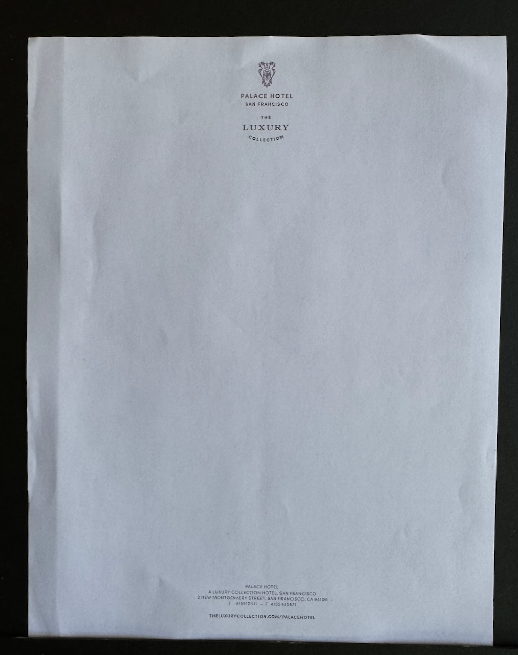 Palace Hotel San Francisco stationery image 8