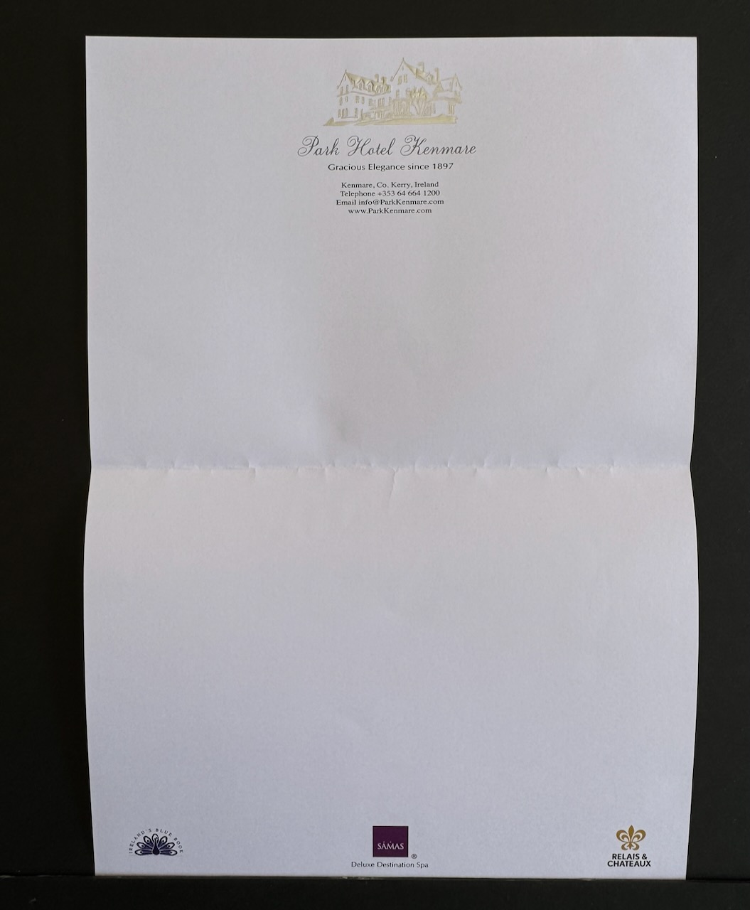Park Kenmare Hotel Kerry stationery image 2