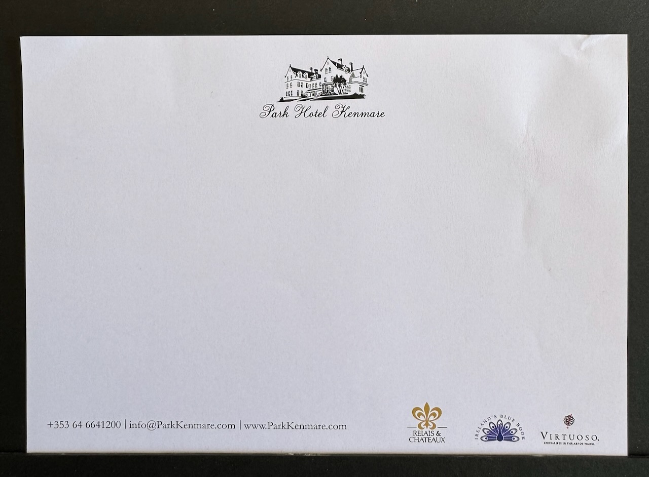 Park Kenmare Hotel Kerry stationery image 4