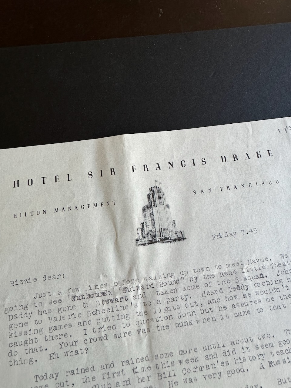 Sir Francis Drake Hotel San Francisco stationery image 1