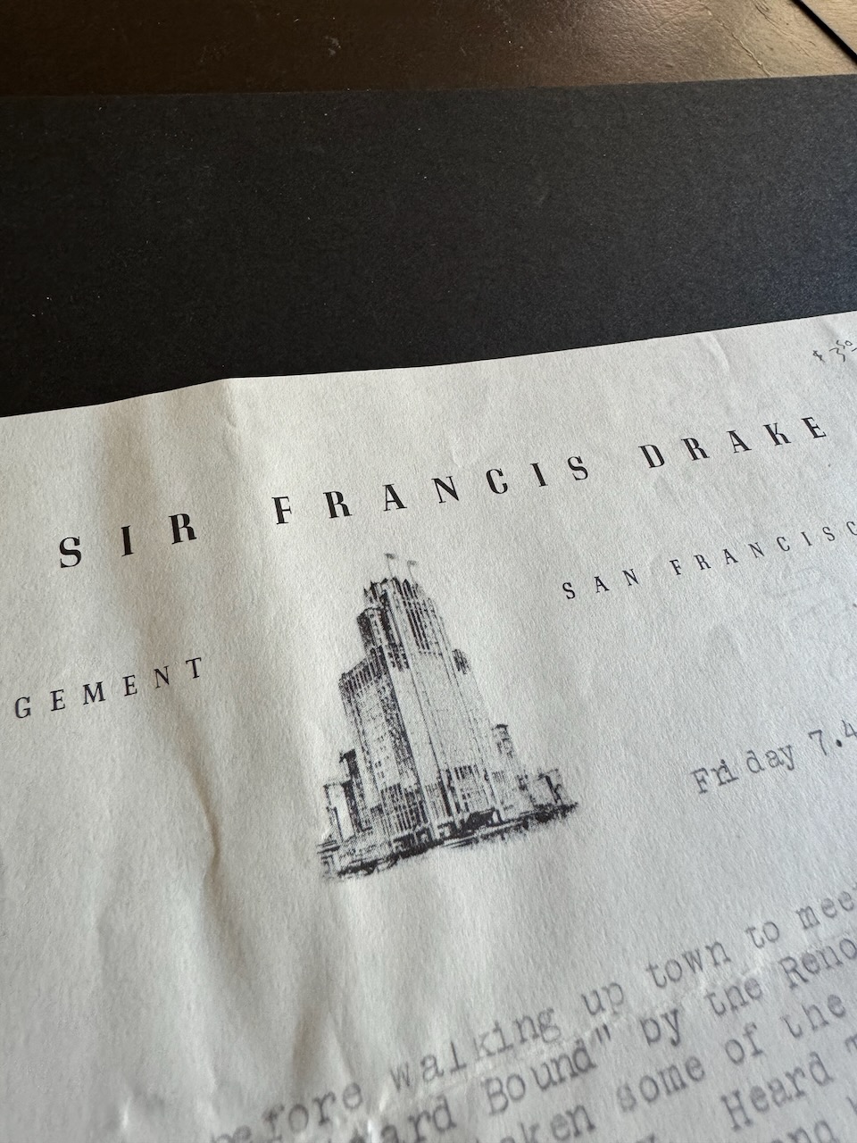 Sir Francis Drake Hotel San Francisco stationery image 2