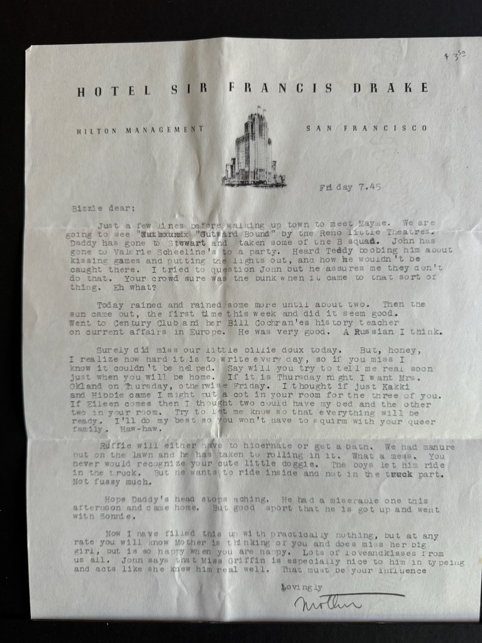 Sir Francis Drake Hotel San Francisco stationery image 3