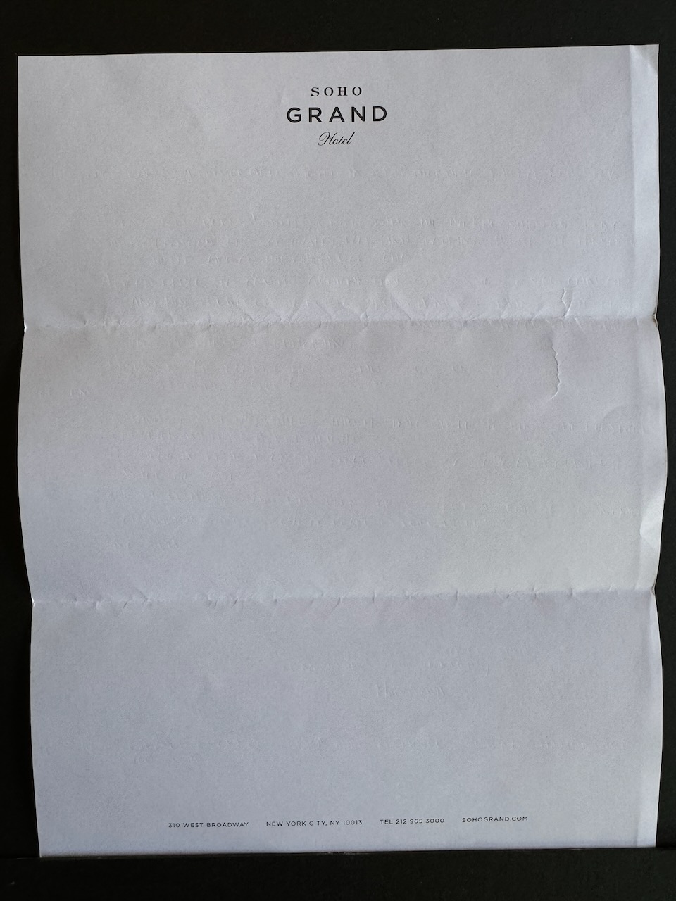 Soho Grand Hotel New York stationery image 2