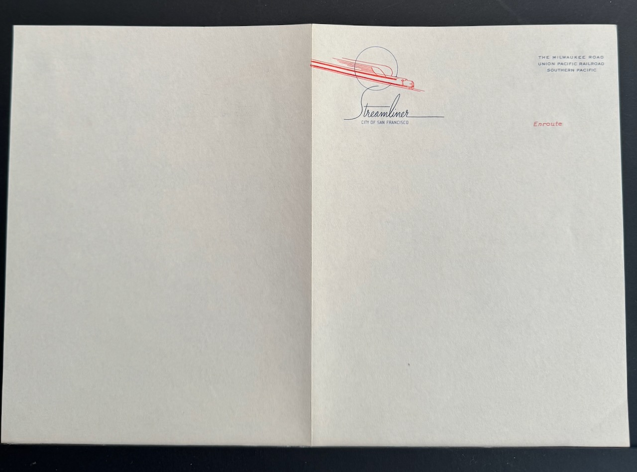 Streamliner City of San Francisco Train stationery image 2