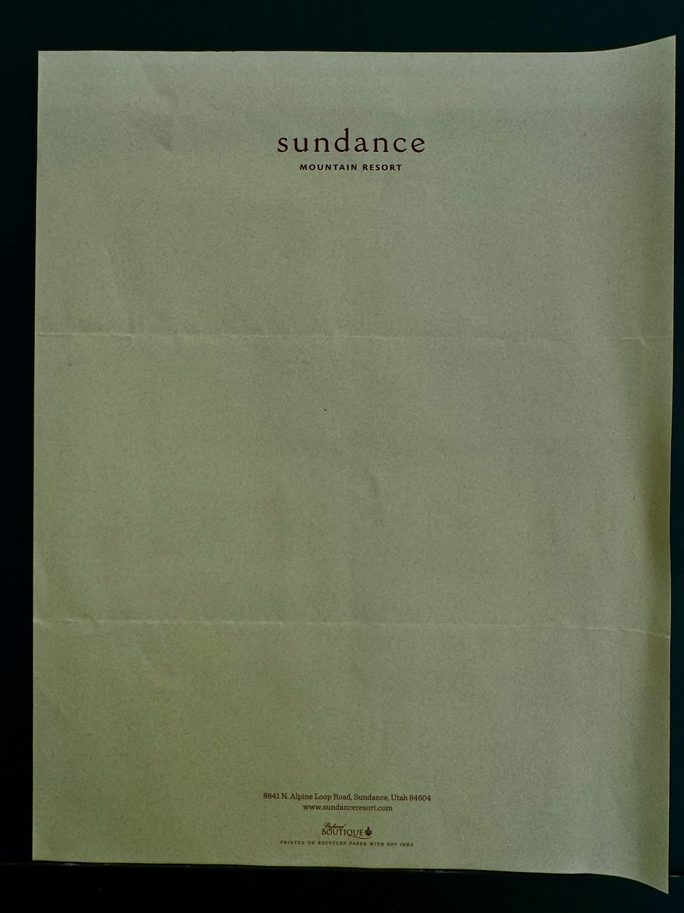 Sundance Resort UT stationery image 2