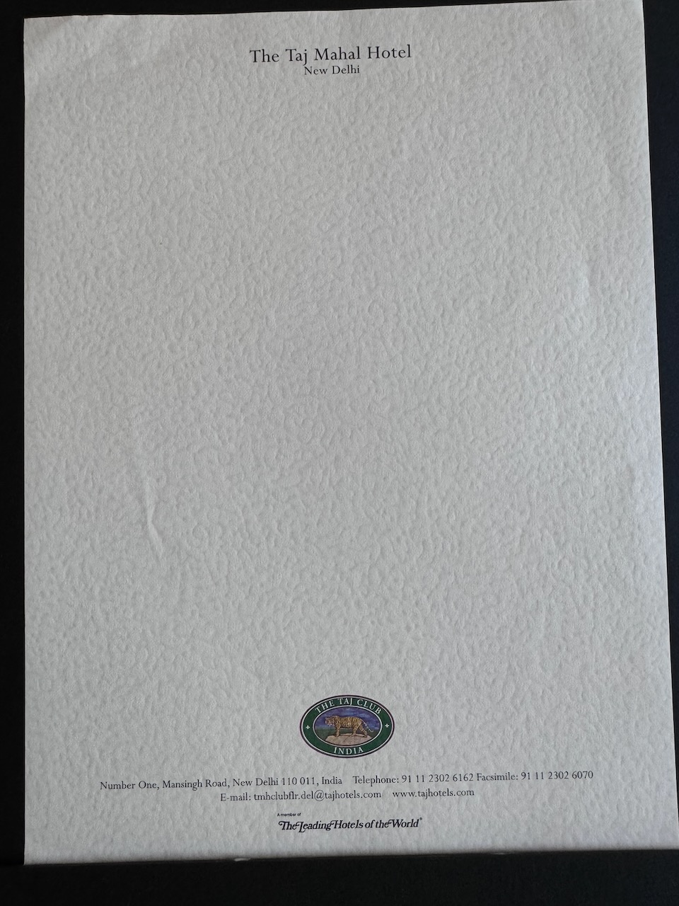 The Taj Mahal Hotel New Delhi stationery image 2